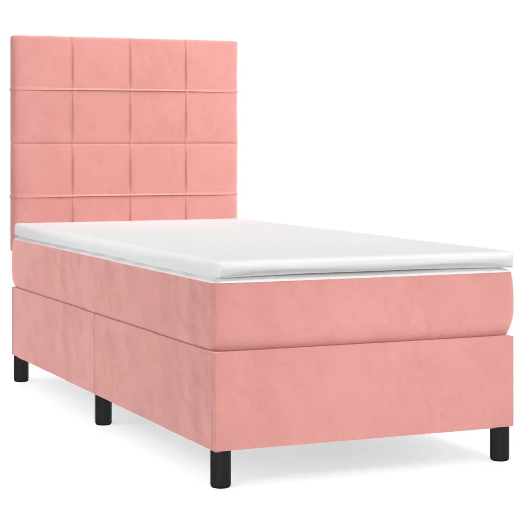 Giroletto a Molle con Materasso-Struttura Letto Rosa 90x190 cm in Velluto 296492