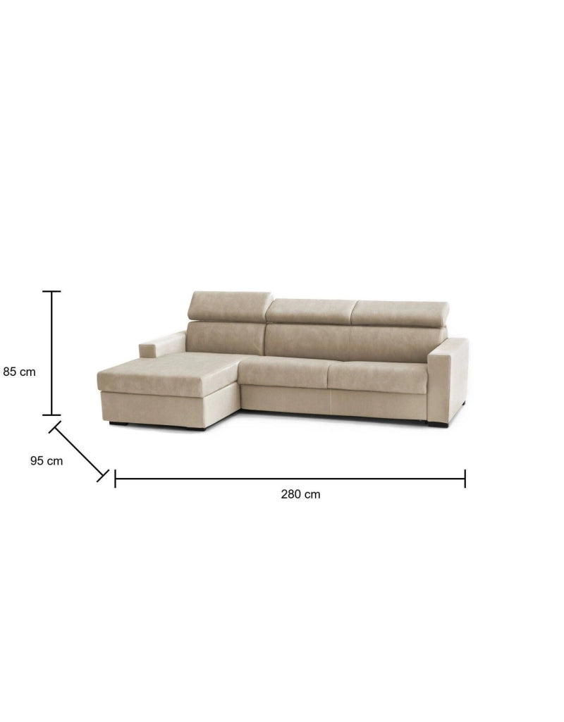 Alibabah, Divano Letto con Penisola Sfoderabile Made in Italy, 280x95 cm Beige