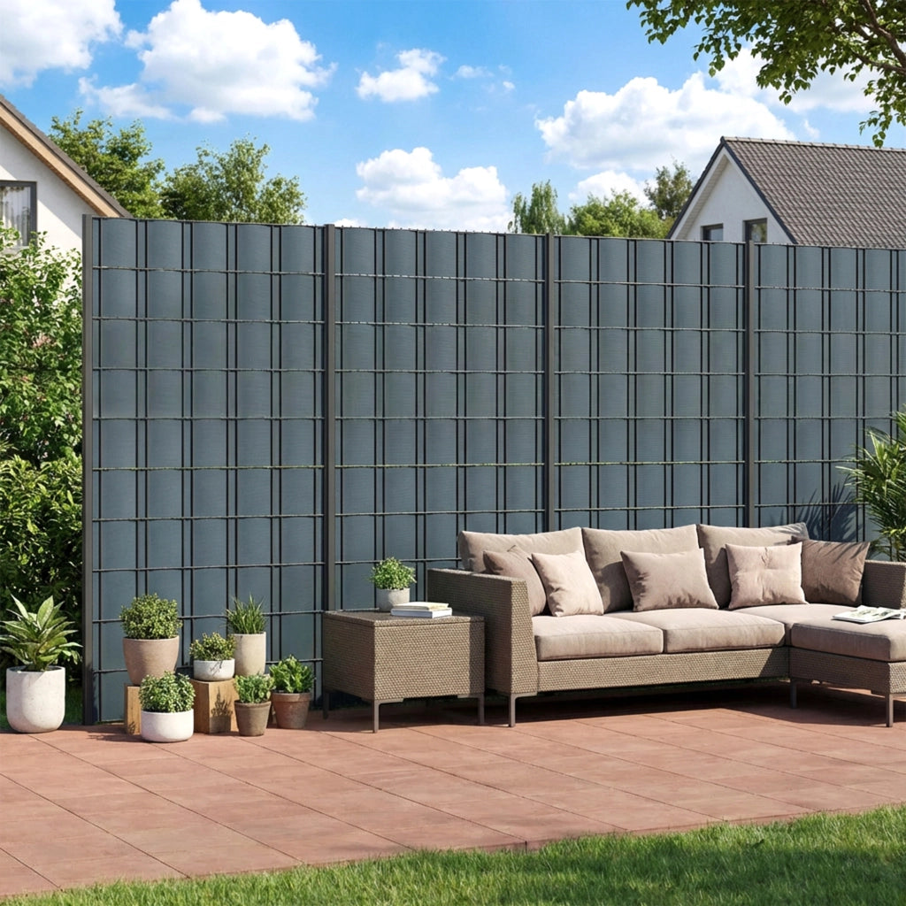 Set 4 Pezzi Frangivista da Giardino 3500x19 cm Anti UV Impermeabile con Fermagli in PP Grigio