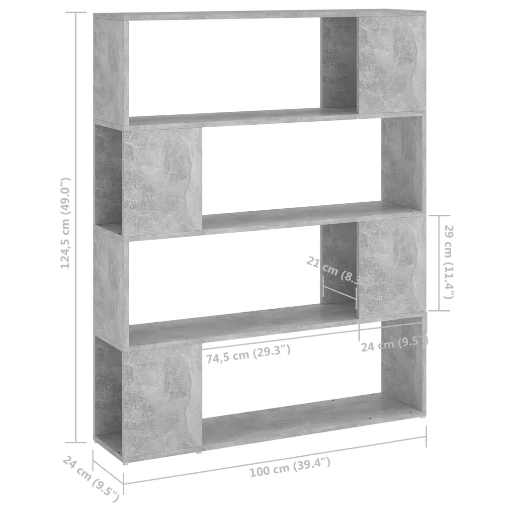 Libreria Divisorio-Scaffale per Libri-Mobile di Stoccaggio Grigio Cemento 100x24x124 cm