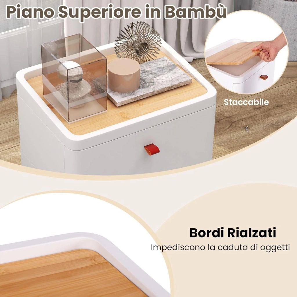 Cassettiera a 4 Cassetti in PP, con Vassoio Rimovibile, Armadio di Stoccaggio Verticale con Gambe in Legno Massello, per Camera da Letto, Soggiorno e Bagno, 42 x 32 x 81 cm