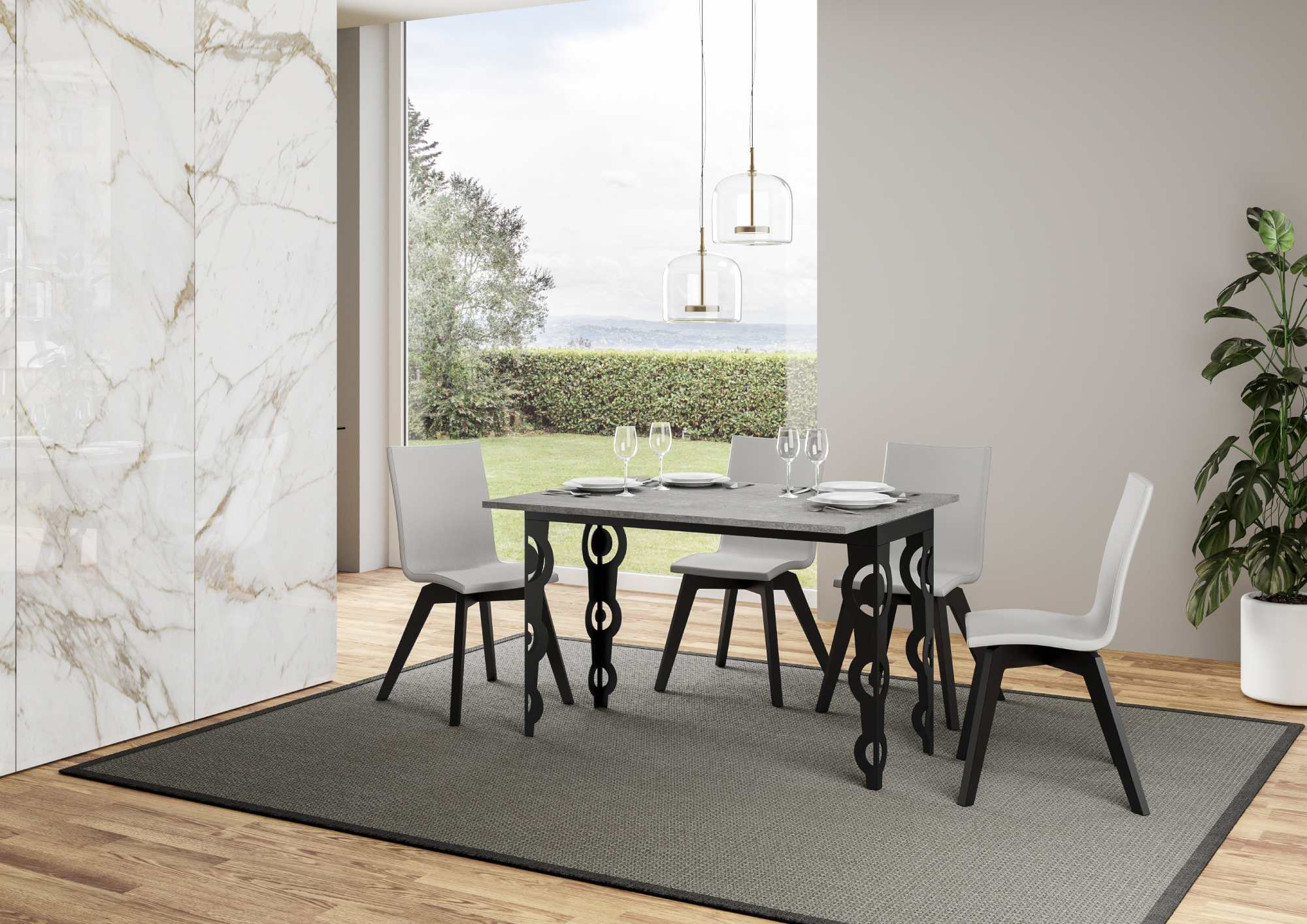 Tavolo Salvaspazio Allungabile 120/200x45/90x80/78 cm Karamay Double Cemento