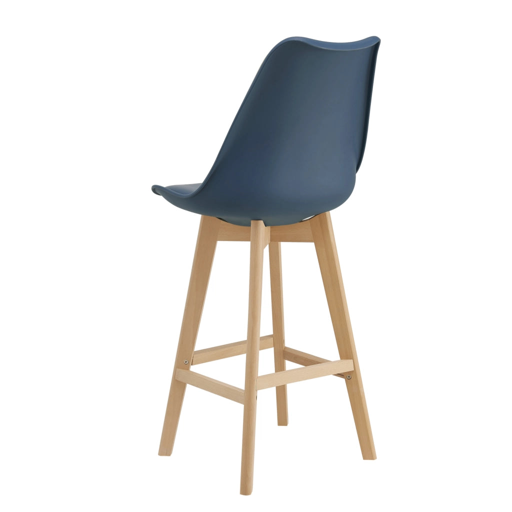 Set Lublin di 2 Sgabelli da Bar con Seduta Imbottita e Gambe in Faggio - Blu [en.casa]