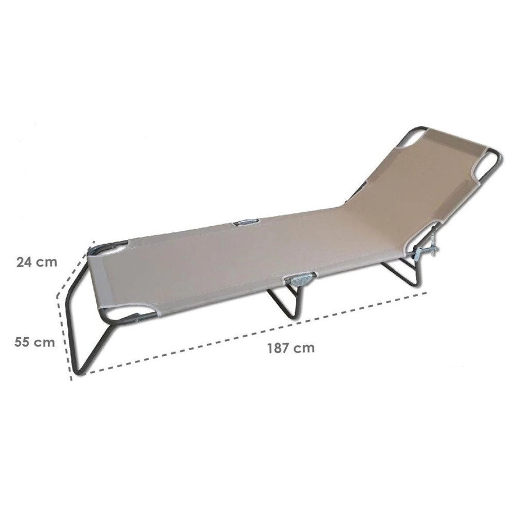 Trade Shop - Lettino Prendisole Pieghevole Senza Parasole Con Schienale Regolabile Brandina Beige 281024 -
