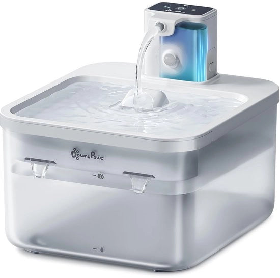 Fonte di acqua per gatti wireless, fonte di acqua per gatti con sensore di movimento, 2,5L, funzionante a batterie, 4000 mAh, silenzioso, dispensatore di acqua automatico per gatti, bianco