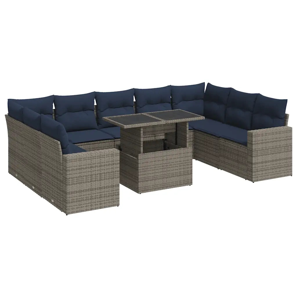 Divano Giardino 10 pz con Cuscini Grigio in Polyrattan Acacia 3326382