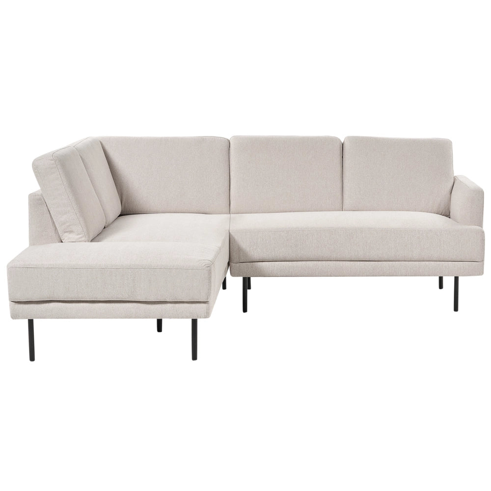 Divano angolare destro in poliestere beige Divano a 4 posti imbottito con gambe in metallo, tessuto e schienale imbottito, moderno e minimalista
