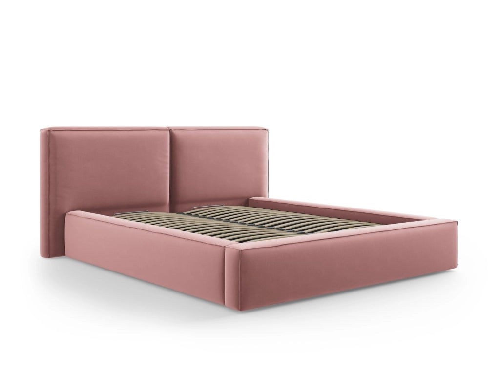 Cosmopolitan Design - Letto a cassettone con testiera doppia "Arendal" 180x200cm in velluto rosa 