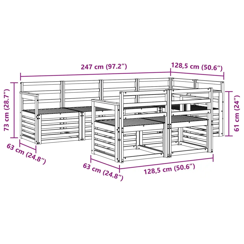 Set di divani da esterno 7 pcs Bianco 247 x 128,5 x 73 cm 3391979