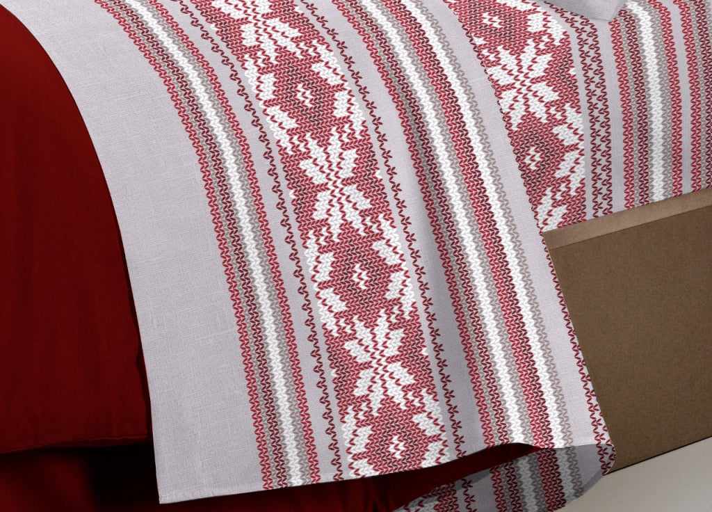 Completo Lenzuola Pensieri Delicati 100% Cotone Disegno Norvegia - Singolo - Rosso