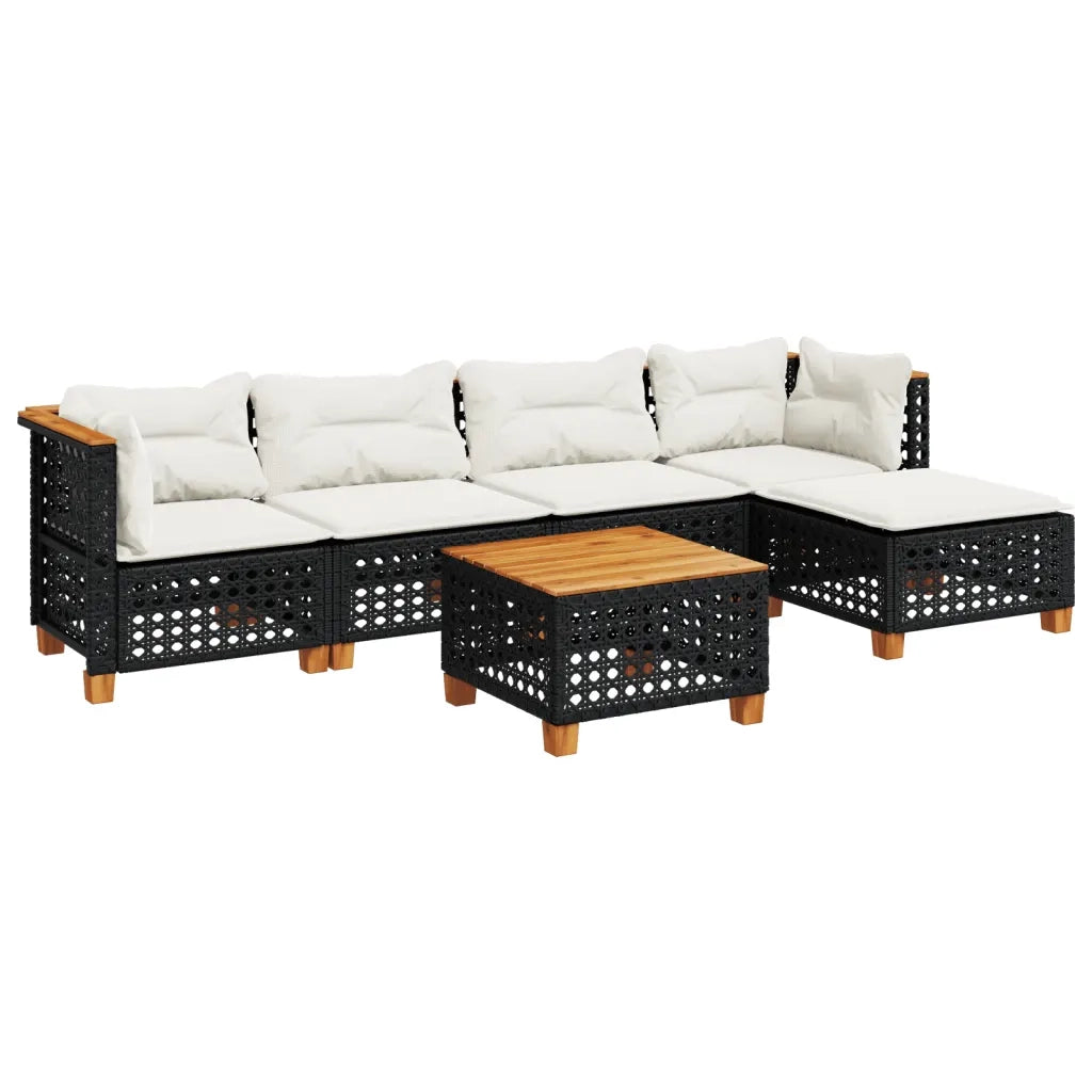 Set Divano da Giardino 6 pz con Cuscini Nero in Polyrattan 3261794