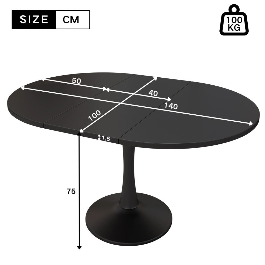 Tavolo da pranzo ovale allungabile ULEVR 140x100x75 cm in MDF e ferro, nero