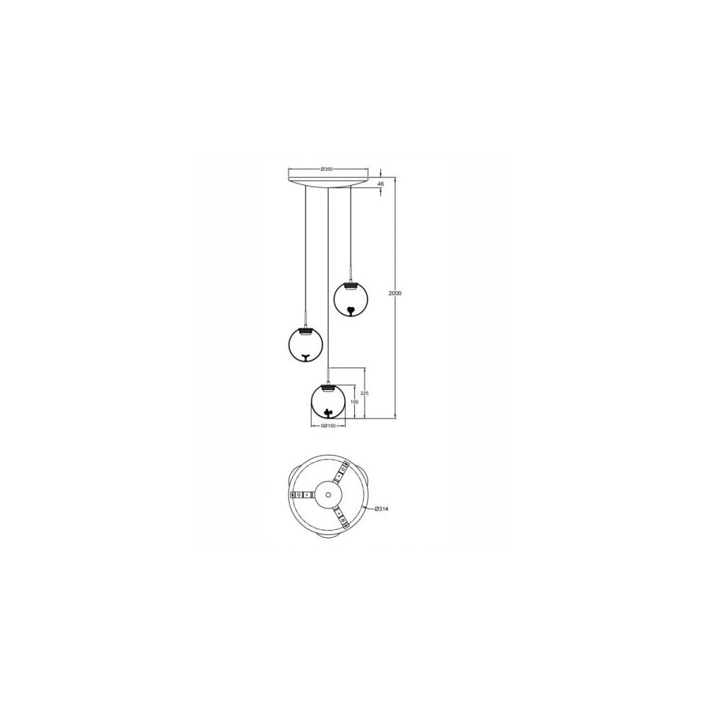 Ariel - Lampada a sospensione circolare 3 luci con forme Fabas Luce - LED 21W dimmerabile - Trasparente Rosone rotondo d.35cm