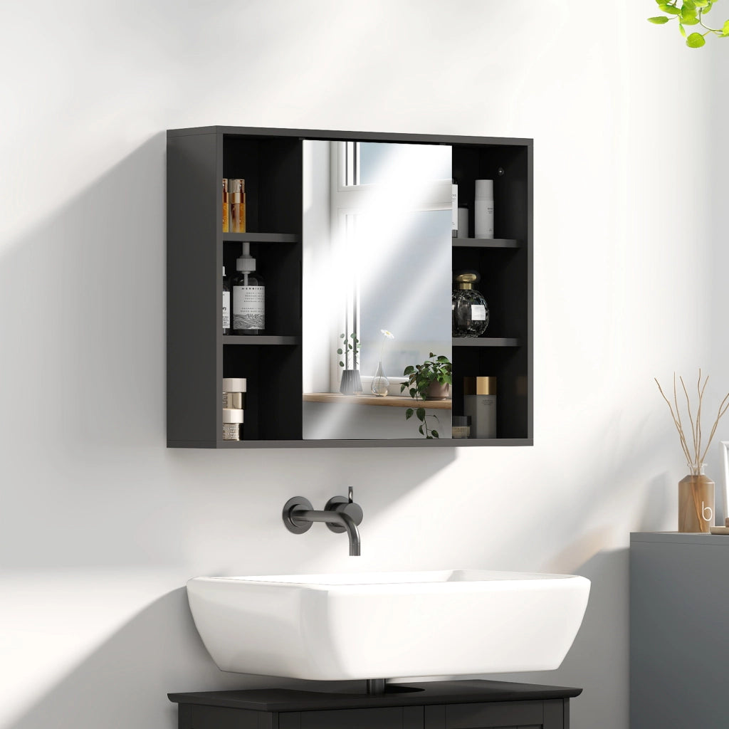 Mobile Bagno con Specchio e Ante ¨C zephmum ¨C Nero 60x14.5x49.4 cm