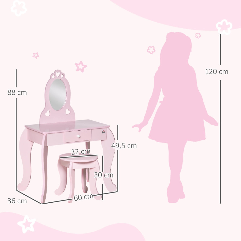 Scrivania Bambini con Specchio e Cassetto ¨C zephmum ¨C Rosa 60x36x88 cm