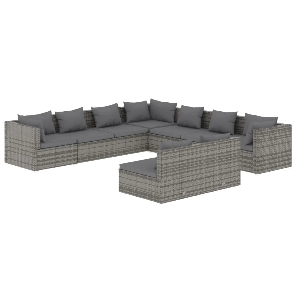 Set Divani da Giardino 9 pz con Cuscini in Polyrattan Grigio 3102421