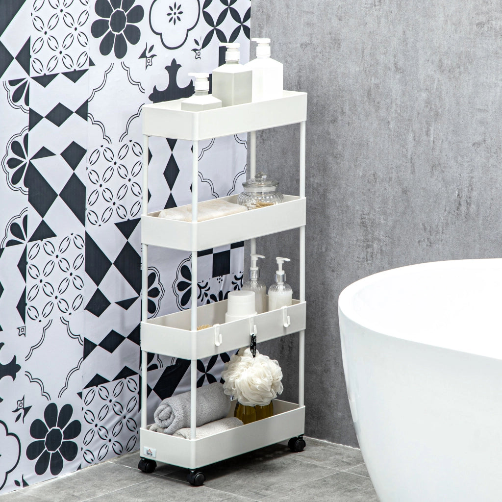 CARRELLO A 4 RIPIANI 40x19x90 cm Bianco in acciaio