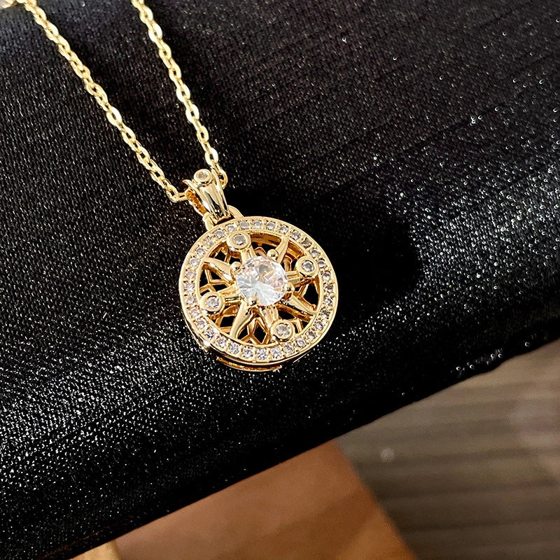 Collana di lusso con girasole in zirconi, design esclusivo, catena rotonda per clavicola