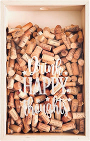 Scatole di vino bianche - Pensieri felici per bere - 50x32cm - Scatola di stoppa a mano | Regalo vino | Custodia vino | Conservatore di stoppa vino