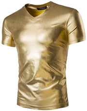 Maglietta uomo a V collo - Tessuto metallizzato - Maniche corte - Maglietta casual - Fit svasato - Tessuto confortevole
