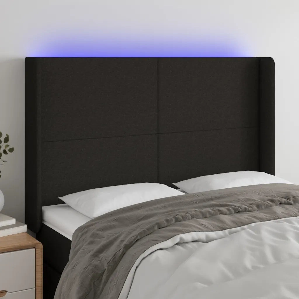 Testiera | Testata a LED Nera 147x16x118/128 cm in Tessuto