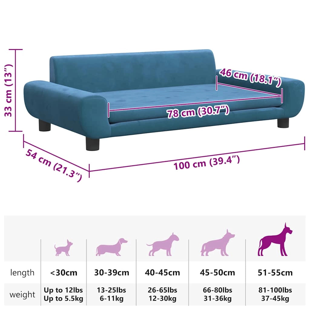 Cuccia per cani con cesto divano confortevole 100 x 54 x 33 cm velluto blu 02_0042606