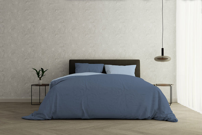 Copripiumino 1 Piazza e Mezzo con Sacco e Federe Doubleface Avio/Azzurro