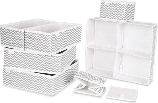 Organizzatore per capi opacchiabile, cassettone per intimo, scatola pieghevole per capi, tessuti, biancheria intima, abbigliamento, sciarpe, reggiseni, calze, cravatte, grigio chiaro