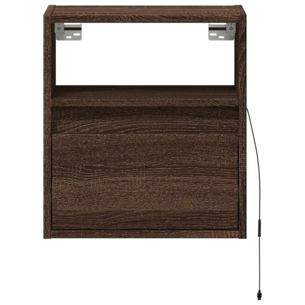 Comodino | Armadio da Notte | Mobiletto da notte a Parete con luci LED Rovere Marrone