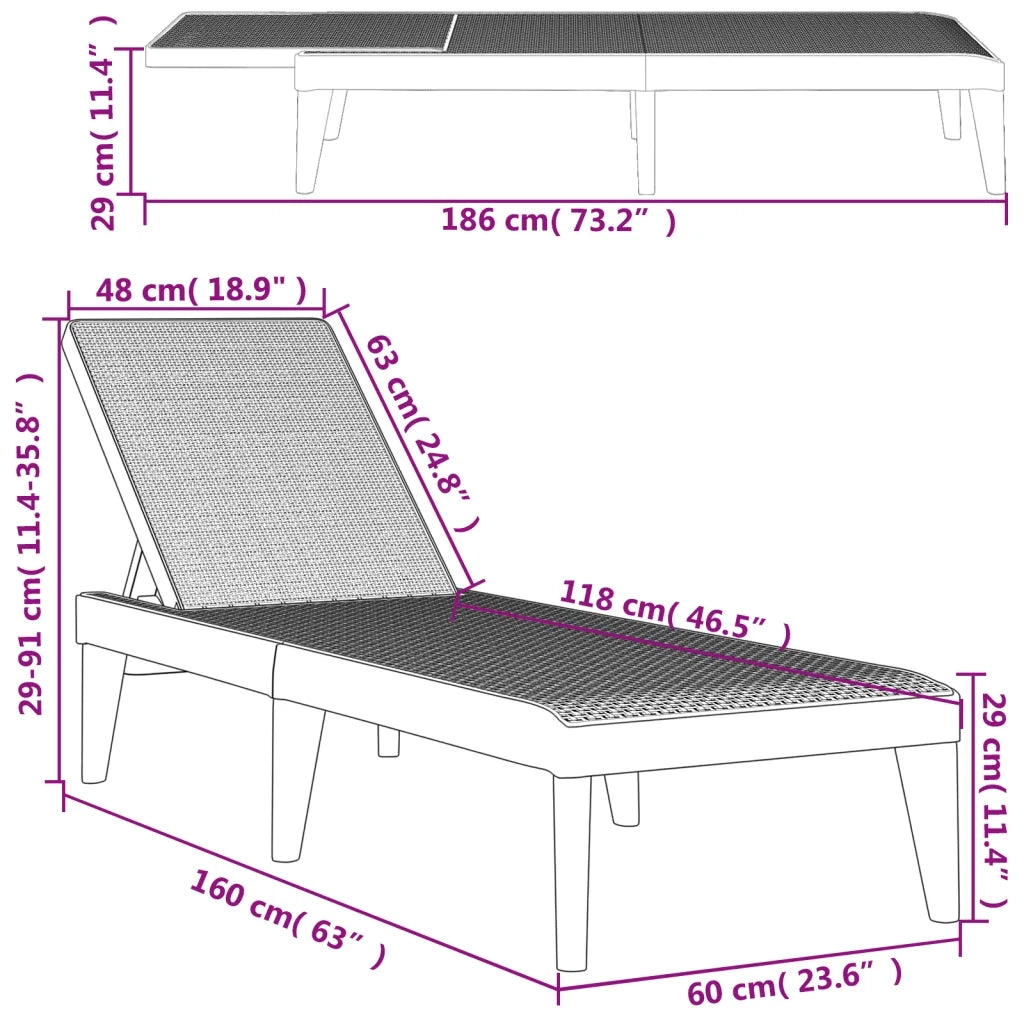 Sdraio da giardino | Lettino Antracite 186x60x29 cm in PP