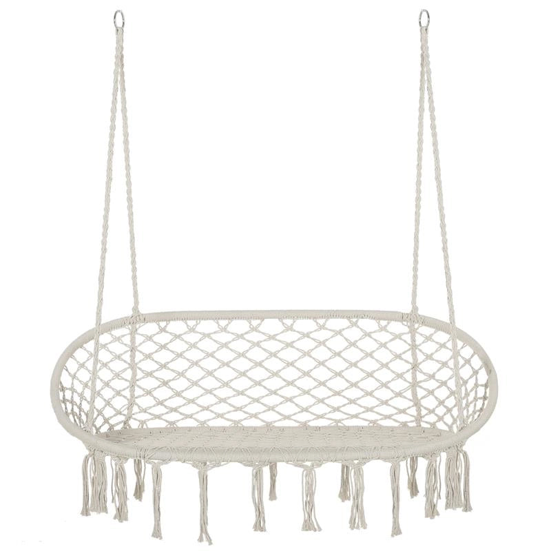 AMACA A DONDOLO DA GIARDINO E CASA A 2 POSTI, TELAIO METALLO E SEDUTA COTONE 130X75X40CM, BIANCO CREMA