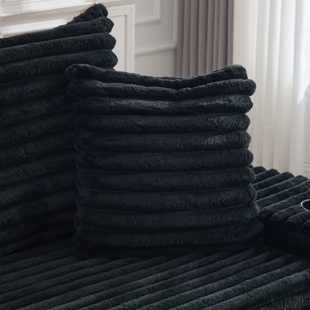 Divano modulare con tasche laterali e portabicchieri in velluto a coste nero 273 × 98 × 87 cm