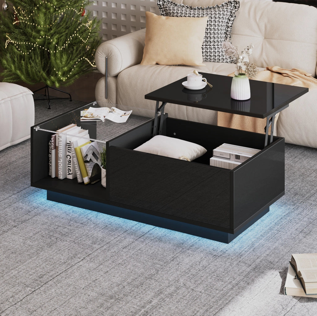 Tavolino da salotto elevabile con LED e vano nascosto
