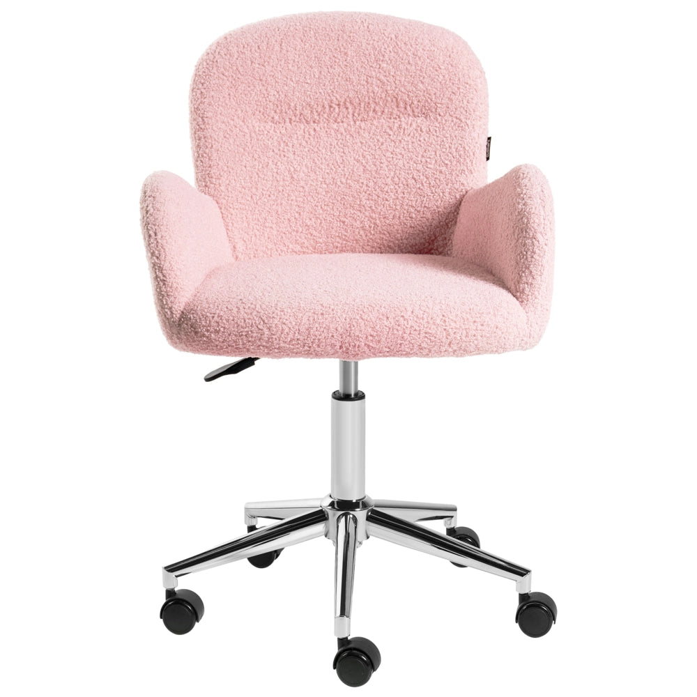 Sedia da ufficio girevole con altezza regolabile in tessuto boucle rosa pastello stile moderno retrò ufficio di casa