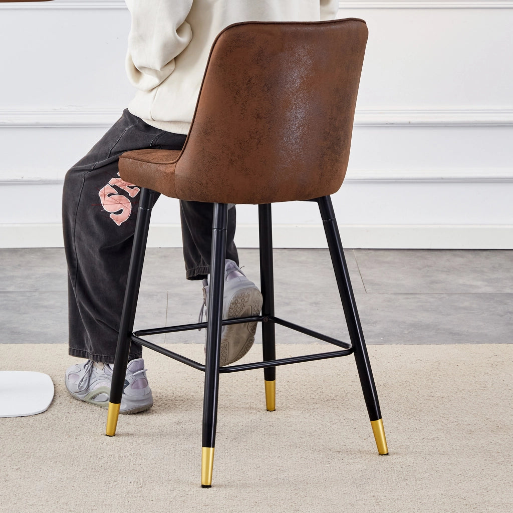 Sgabelli da bar, 2 pezzi in tessuto tecnico marrone con schienale ergonomico, poggiapiedi e struttura in metallo nero, altezza 100 cm