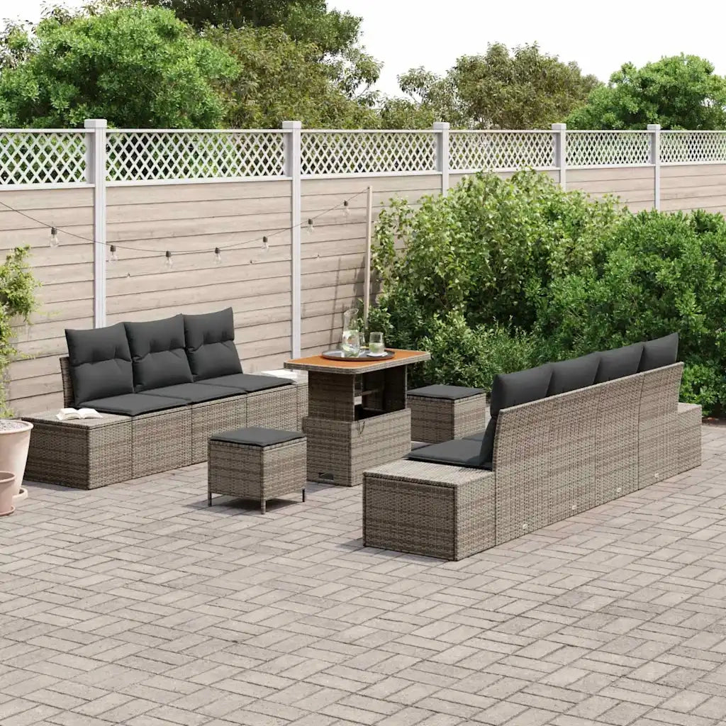 Set Divano da Giardino con cuscino 10 pcs Grigio polyrattan 3362753