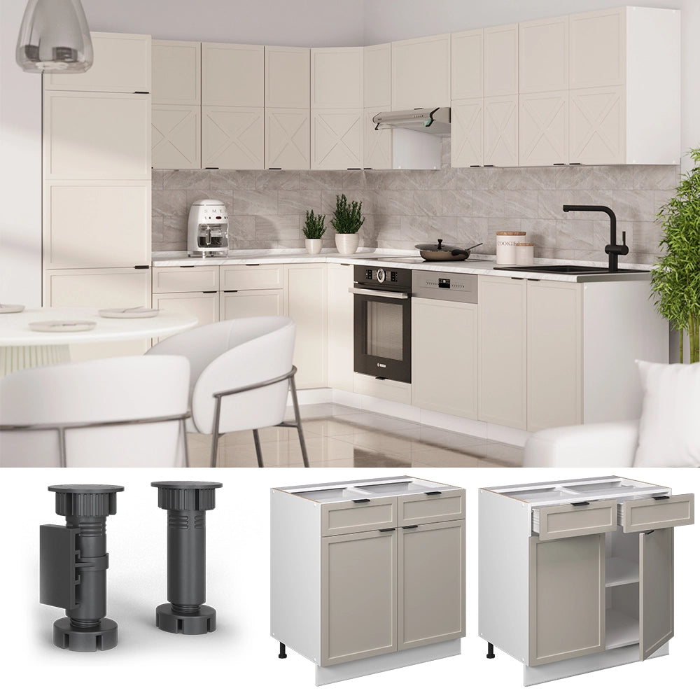 Mobiletto base per cucina Fame-Line GrigioBeige/Bianco 80 cm, PL Antracite Vicco