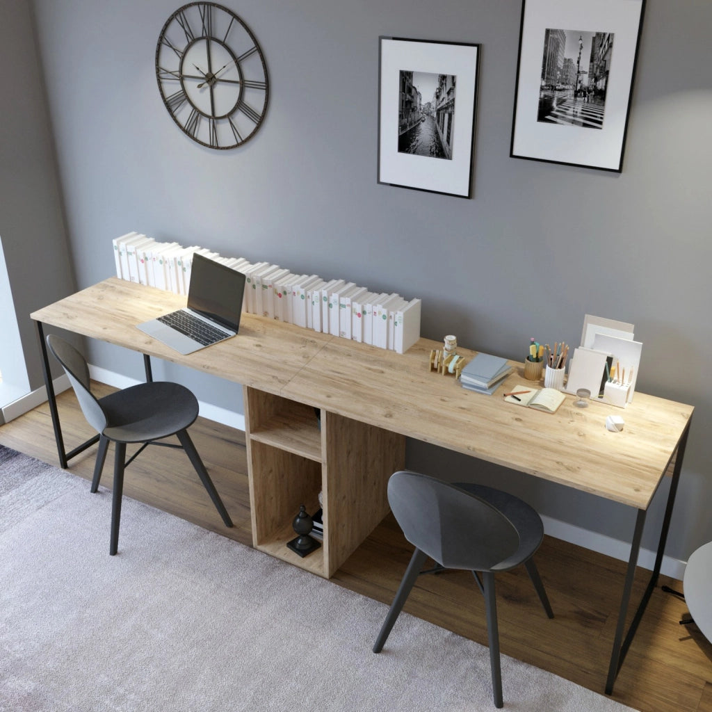 Scrivania in legno "Ikili Calisma" - 240 x 60 x 74 cm - Pino Atlantico nero