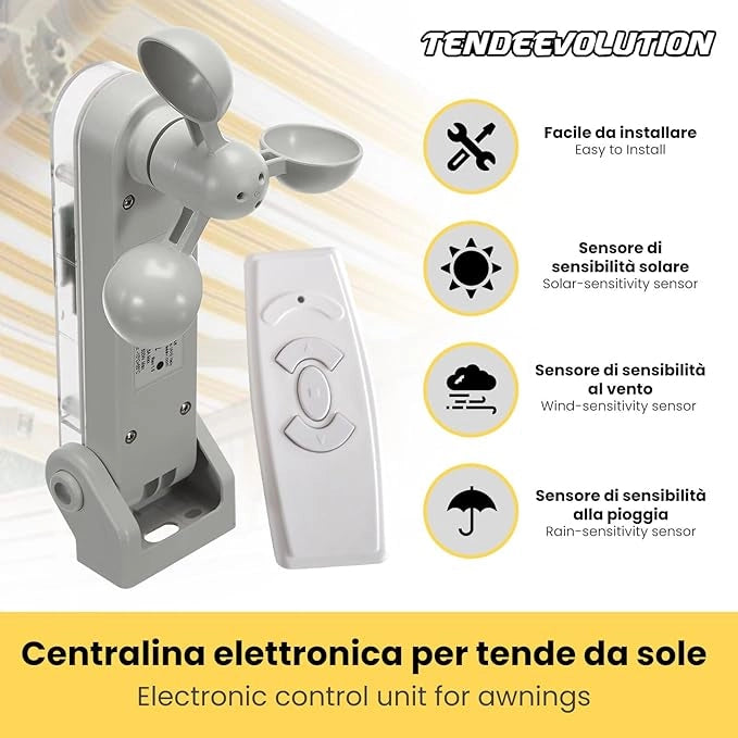 Motore Elettrico Professionale 100Kg/50Nm Silenzioso con Centralina Sole-Vento-Pioggia, Telecomando - Tapparelle/Tende Sole Ø70mm