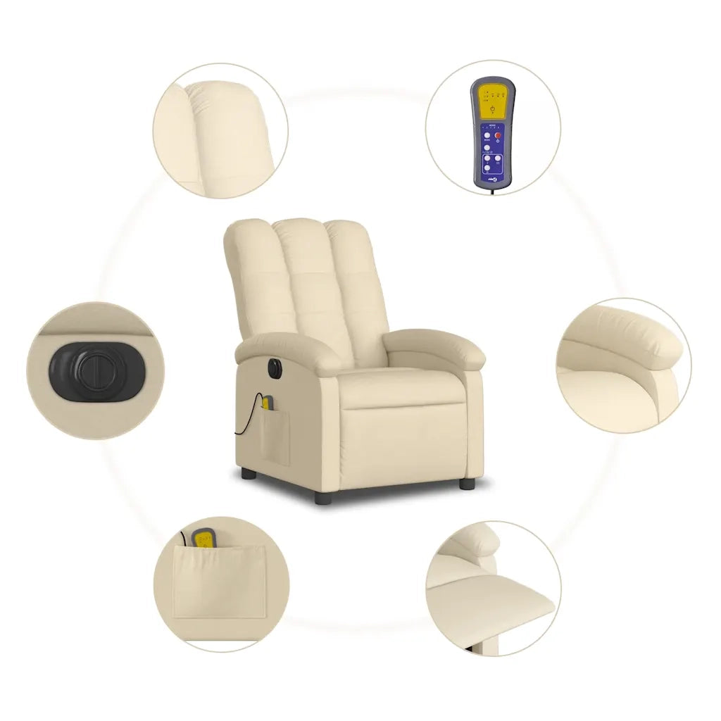 Poltrona Reclinabile Massaggiante | Sedia Relax Elettrica Crema in Tessuto