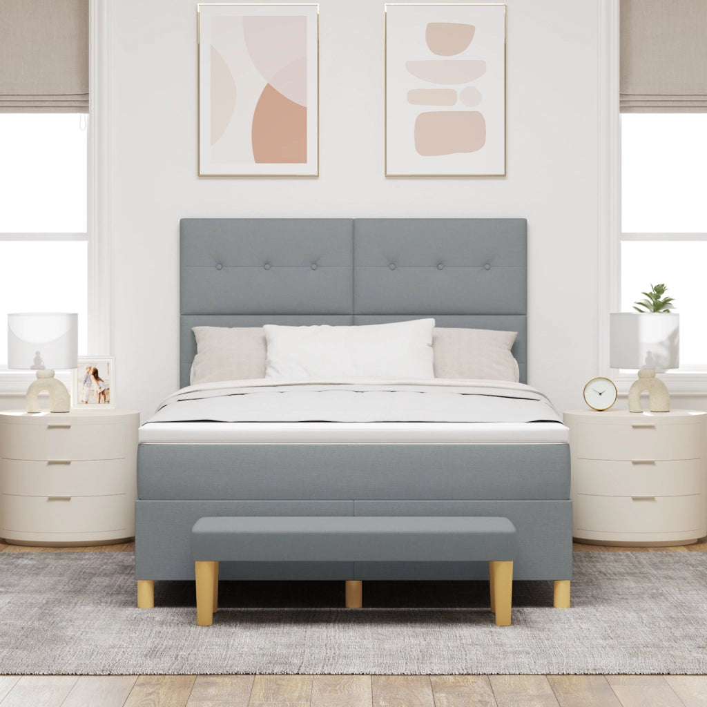 letto a molle vitaXL con materasso e panca grigio chiaro 140x200 cm in tessuto