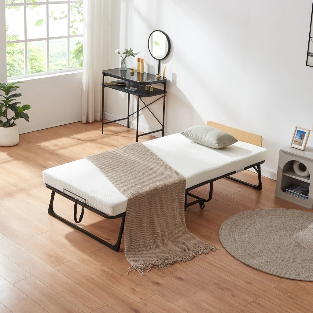 Letto Pieghevole Lustendi con Materasso in Schiuma Fredda 90x200 cm Brandina Singola con Rotelle [en.casa]