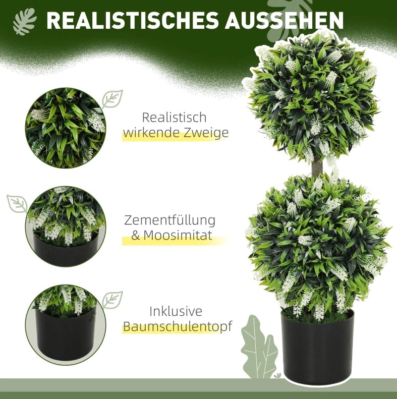 Set di 2 Piante Artificiali di Lavanda da 70 cm con Vaso in Cemento per Interni ed Esterni