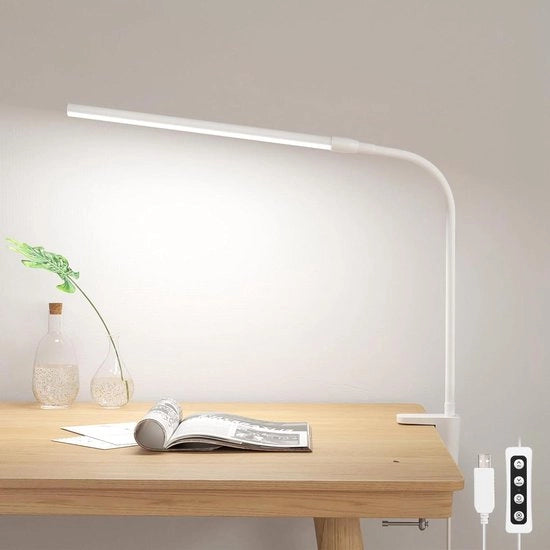 Lampada da scrivania flessibile 360 gradi con chiusura - 54 led - 460 lm - regolabile - 3 modalità di illuminazione - 10 livelli di luminosità - per ufficio, notte, studio - bianca