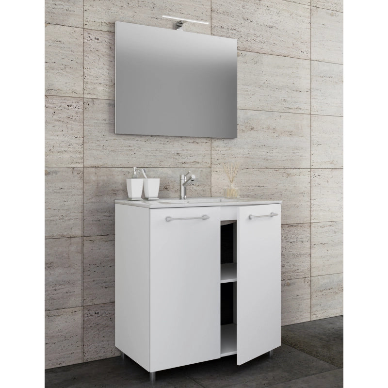 Completo di Ezooza Mobile Sospeso con 2 sportelli Large con lavabo in ceramica di alta qualità e specchio, Bianco ,