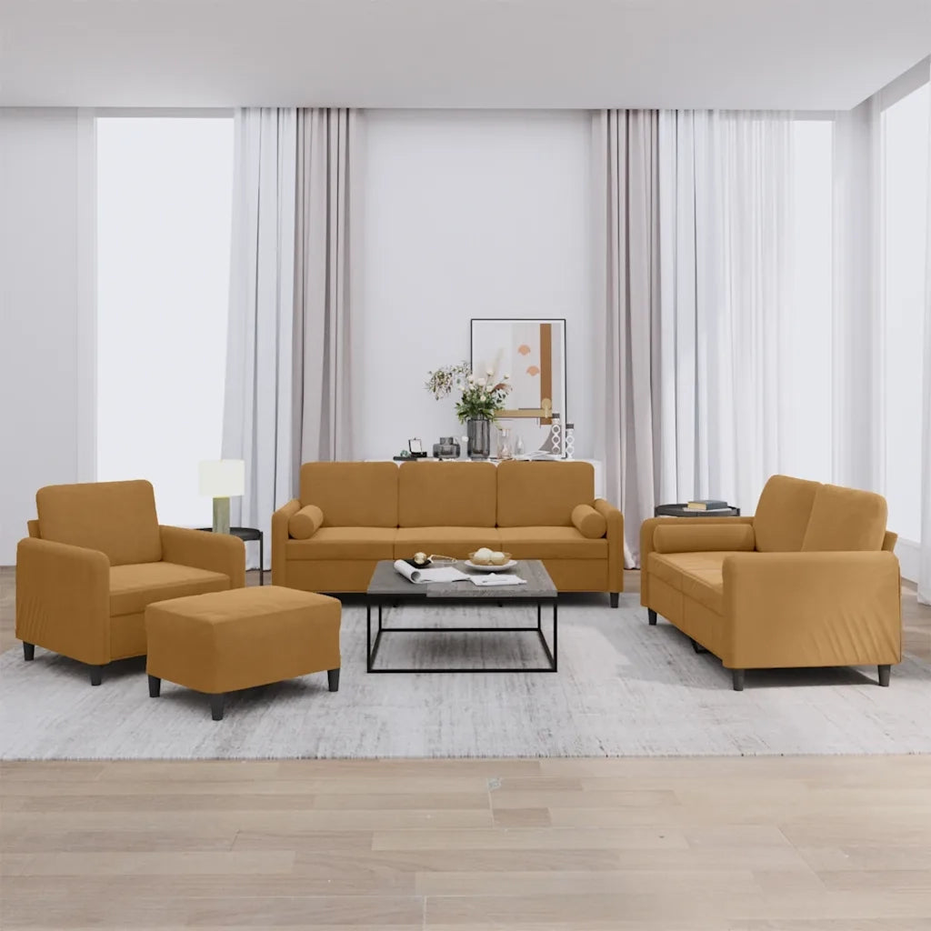 Set di Divani 4 pz con Cuscini Marrone in Velluto