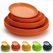 Set di piatti in plastica, 12 pezzi, piatti piatti, 3 misure 15,5/19,5/23,5 cm, servizio per tutta la vita e per tutte le età, resistente al microonde, resistente al lavastoviglie
