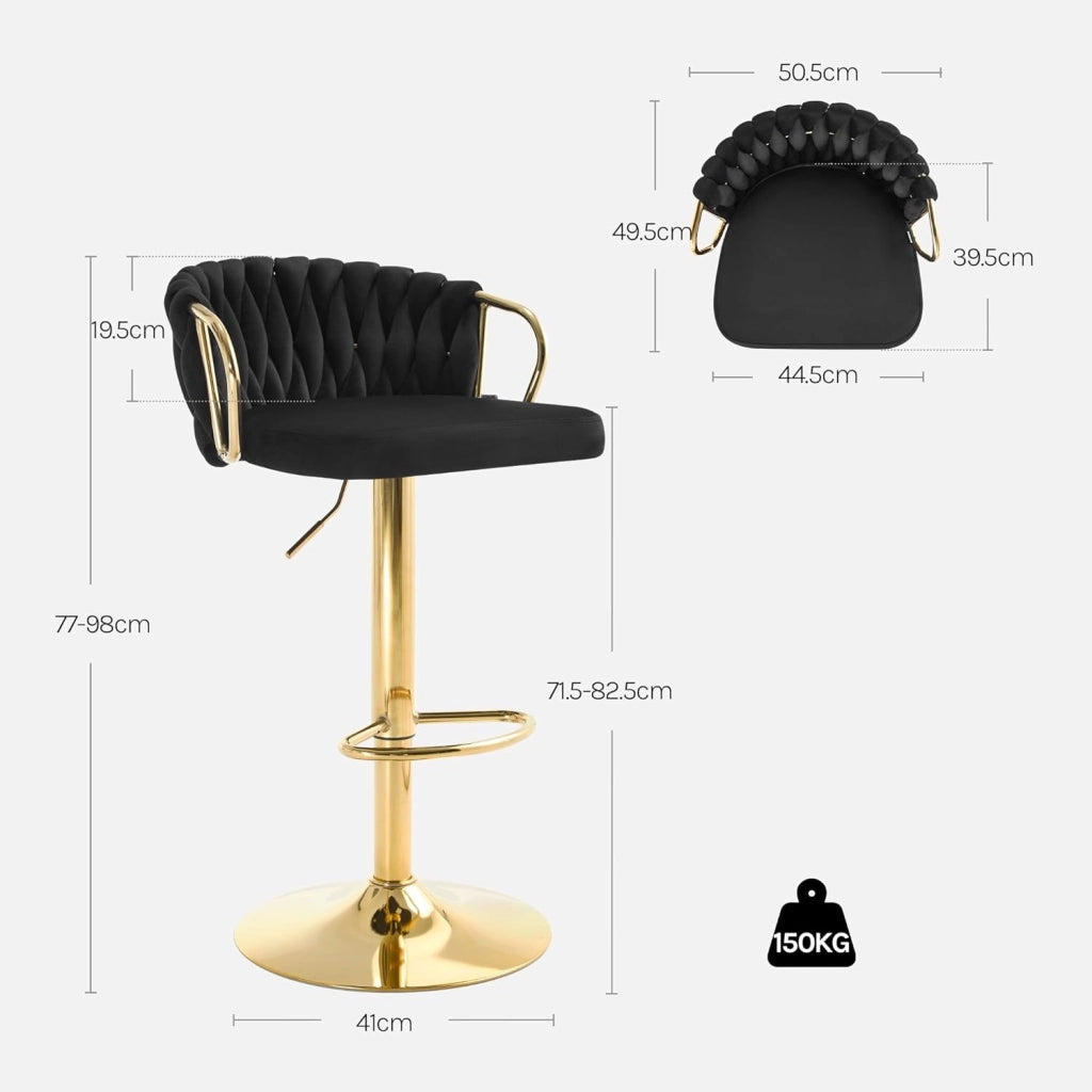 Set di 4 Sgabelli da Cucina Regolabili in Altezza, Sgabelli da Bar in Velluto, Sgabelli Girevoli a 360°, con Base in Metallo e Poggiapiedi, Nero BH426sz-4
