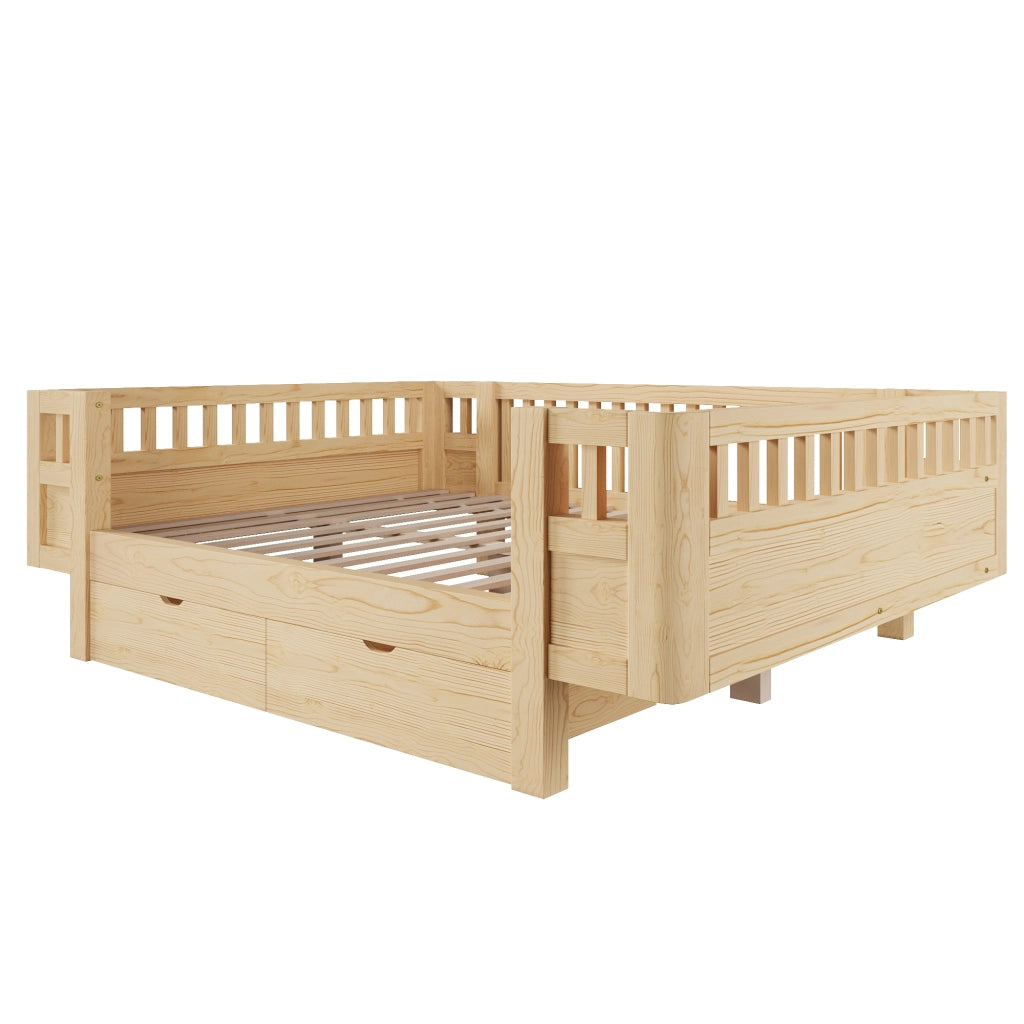 Letto con Sponda 140x200 cm; due cassetti; in Legno Massello e MDF; Colore Legno