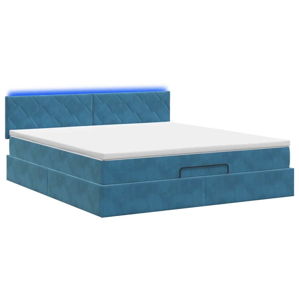Letto Ottomano con Materasso e LED Blu scuro 180 x 200 cm 3457231